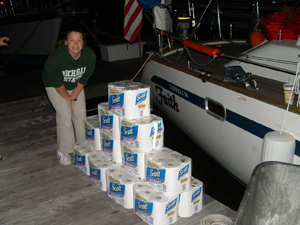 Amanda on dock with one of our most important provisions