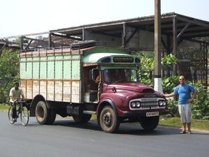 Wooden paneled truck on streets of Galle, Sri Lanka