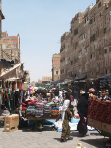 A market street in Old Sana'a, Yemen