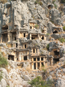 Tombs carved into the side of the mountain near Dalyan, Turkey