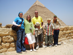 The Granger Family in front of the Pyramids of Giza, Cairo, Egypt